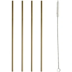 Gusta Rvs Rietjes + Borstel Goud 4 Stuks