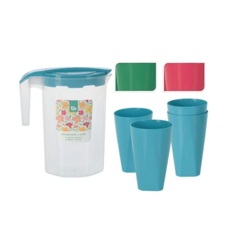 Excellent Houseware Schenkkan Met 4 Glazen 3 Assorti