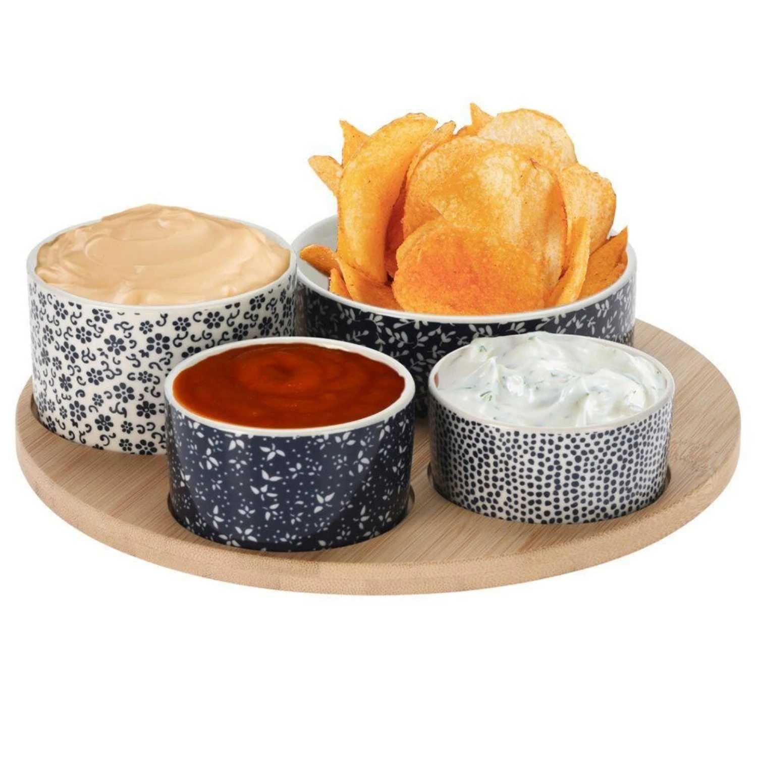 Serveerset 4 Schalen Op Houten Plateau 2 Serveerset 4 Schalen Op Houten Plateau - Afbeelding 2