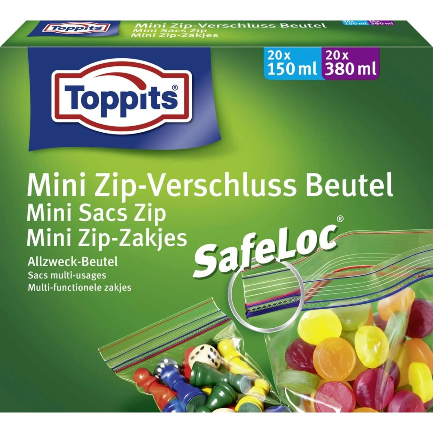 Toppits Safeloc Mini Zip-Zakjes 150 Ml + 380ml 40 Stuks 1 Toppits Safeloc Mini Zip-Zakjes 150 Ml + 380ml 40 Stuks