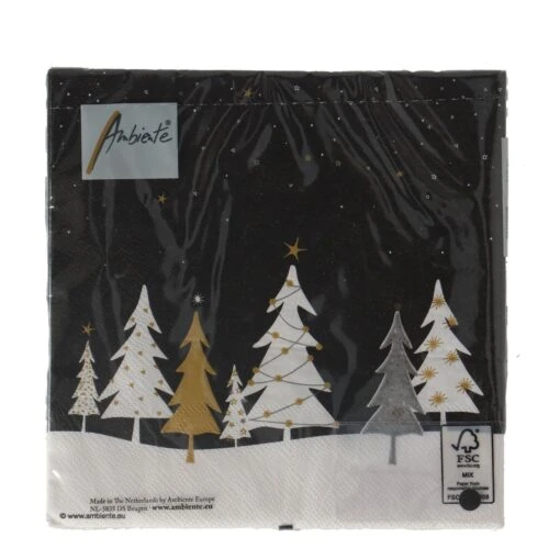 Ambiente Servetten 33 Cm Nacht Bomen Zwart
